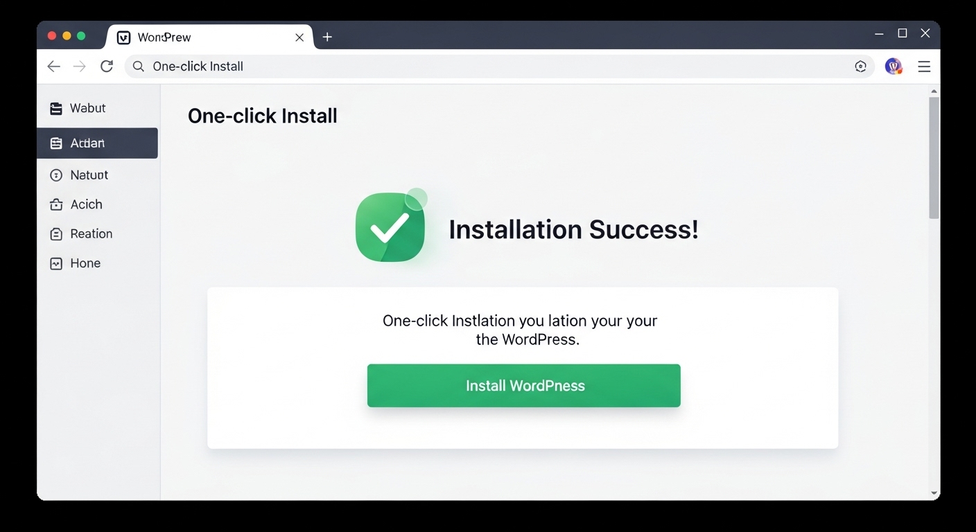 웹 호스팅 제어판에서 워드프레스 원클릭 설치 버튼이 강조된 화면으로, 쉬운 설치 과정을 보여줌.