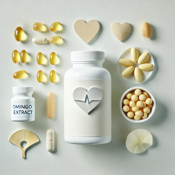 오메가3, 혈관 건강 보조제들이 정갈하게 배치된 스튜디오 컷