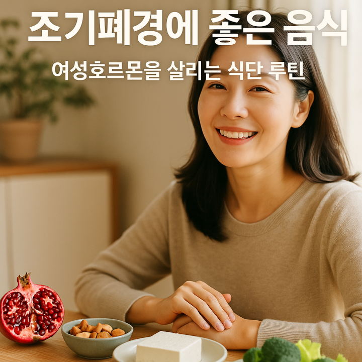 조기폐경에 좋은 음식 대표 이미지, 건강한 식단과 여성의 행복한 일상