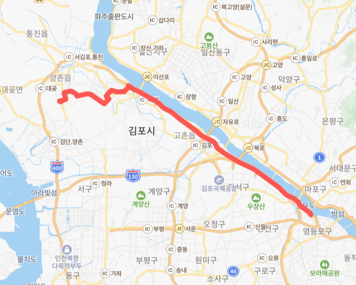 김포-서울-7100번-버스-노선-지도