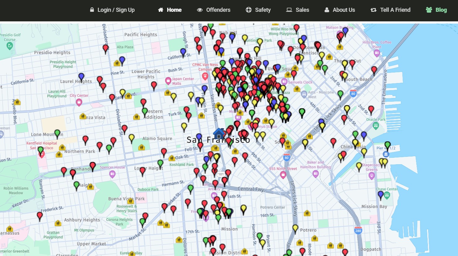 FamilyWatchdog showing sex offenders residence in San Francisco.