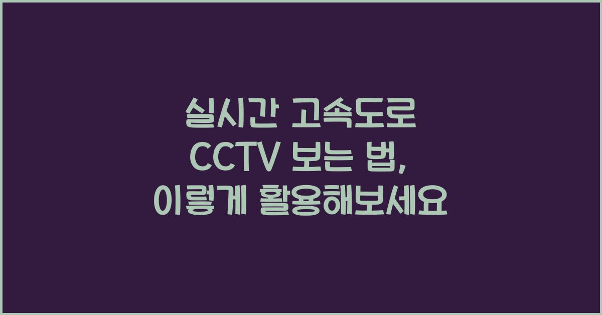 실시간 고속도로 cctv 보는 법