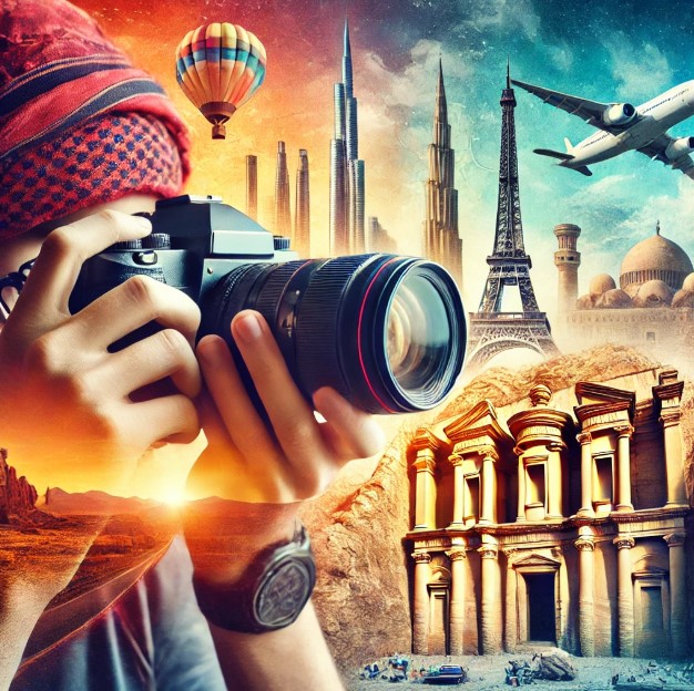 부르즈 칼리파, 페트라, 에펠탑를 찍고 있는 사진작가 사진