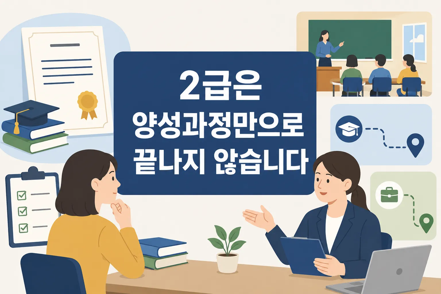 한국어교원 자격증 2급 학점은행제와 양성과정의 차이를 먼저 확인하도록 전체 취득 경로를 안내한 썸네일 이미지