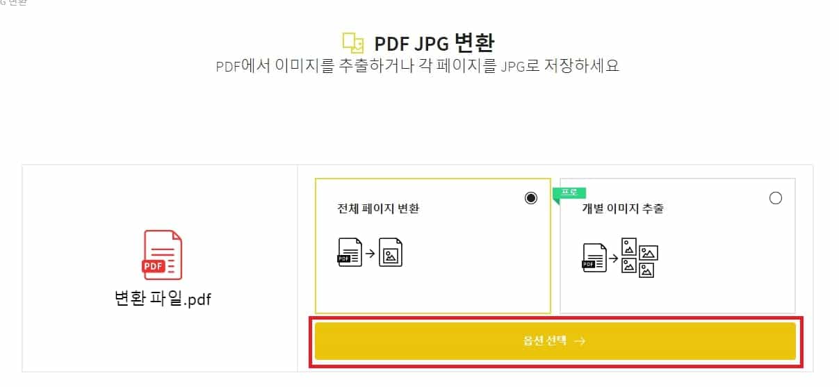 파일 변환 옵션 선택