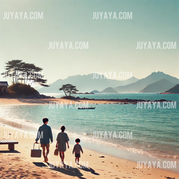 외연도에서 하루를 즐기는 가족, 자연 속에서의 여유로운 순간.