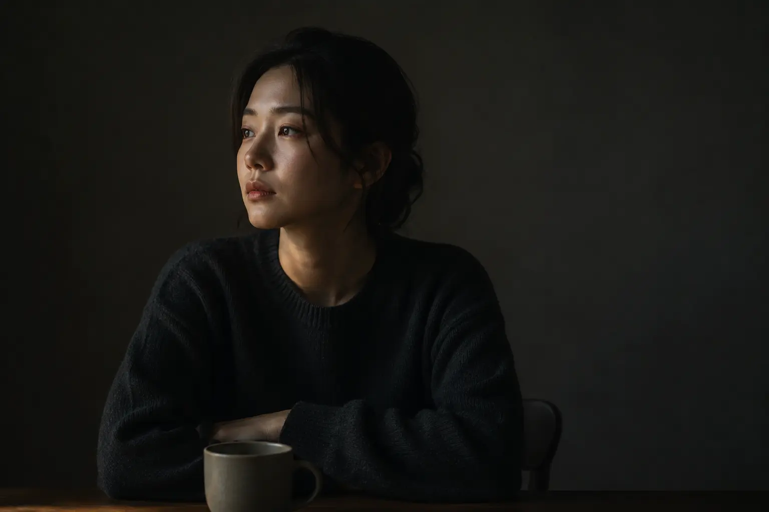 감정을 드러내지 않고 아무렇지 않은 척하는 사람을 표현한 이미지