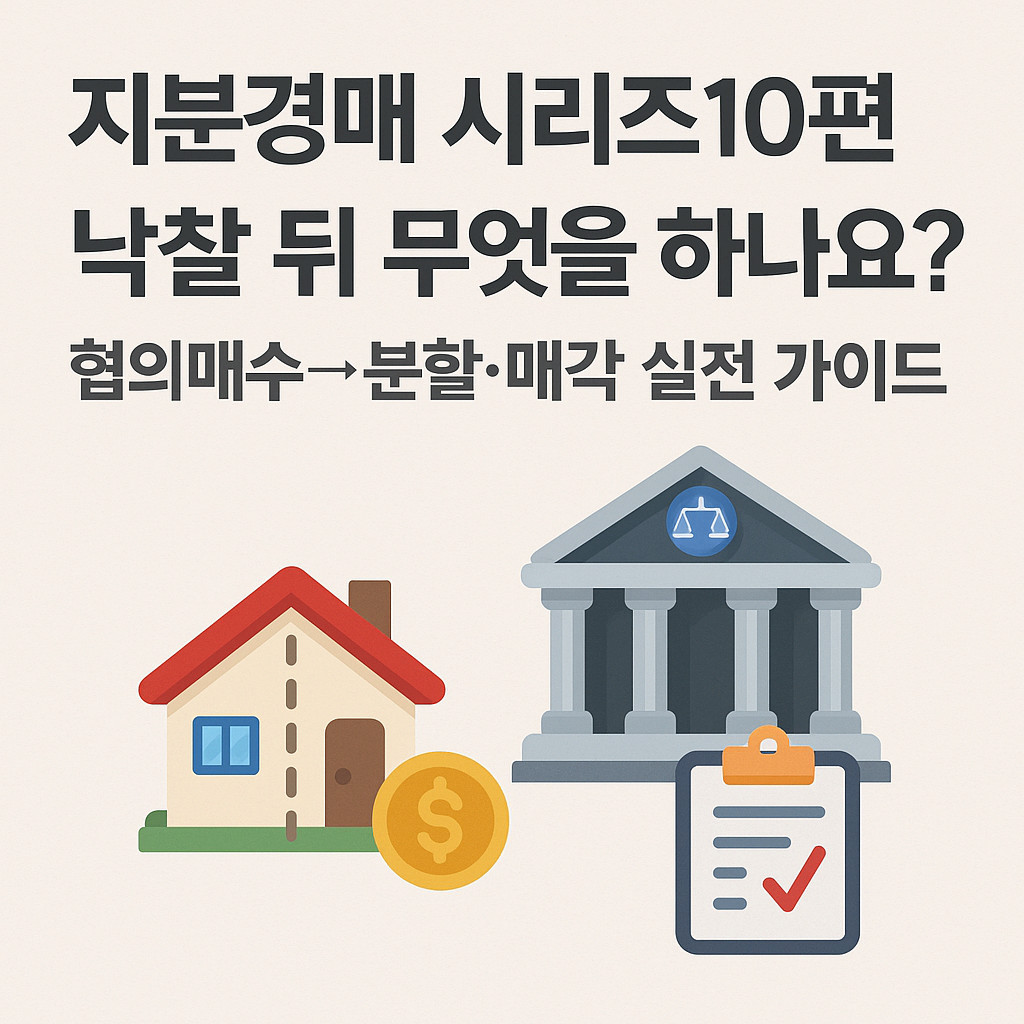 지분경매 시리즈10편, 낙찰 뒤 무엇을 하나요? 협의매수&rarr;분할&middot;매각 실전 가이드