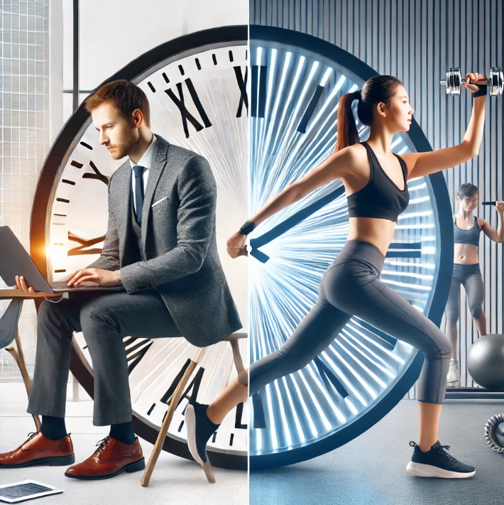 열심히 일하는 남성과 헬스를 하는 여성