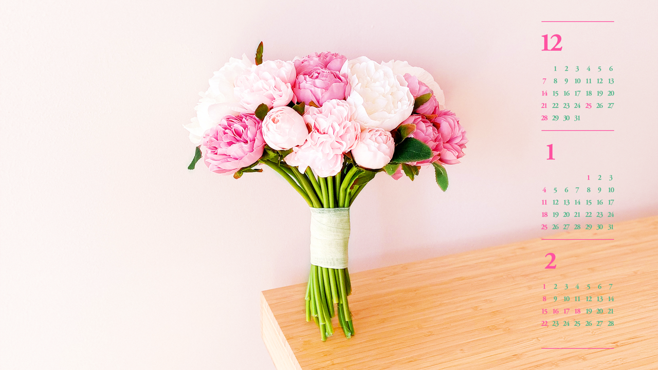 09 모란꽃 부케 B - 2026년1월 달력배경화면