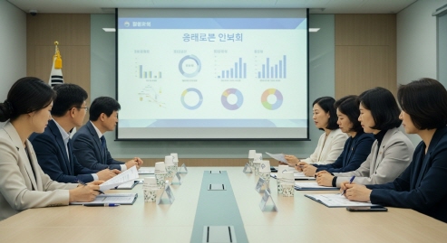 자료를 공유하며 회의하는 위원들