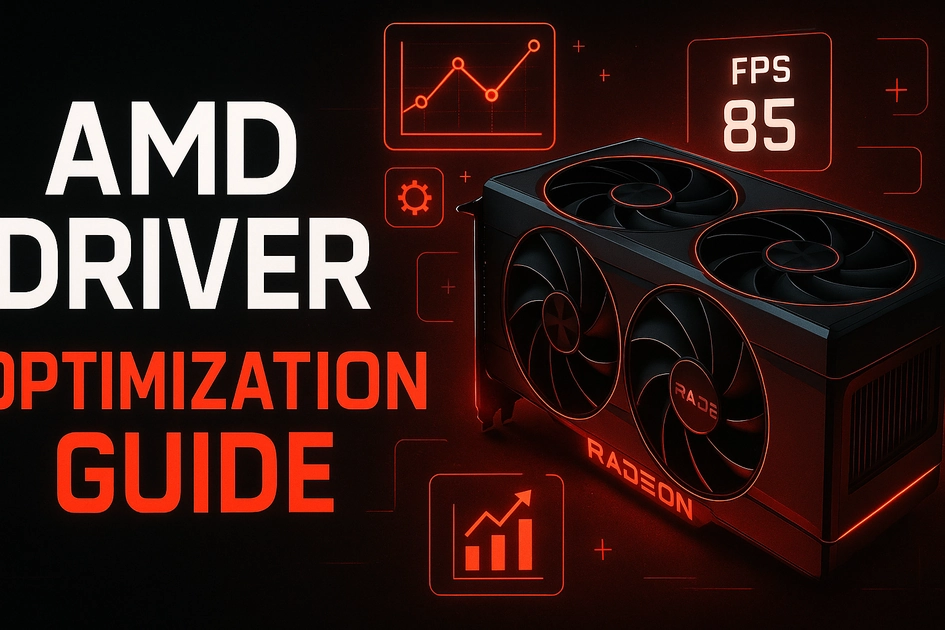 AMD Radeon graphics driver installation and optimization guide featuring performance tuning interface and driver update process
