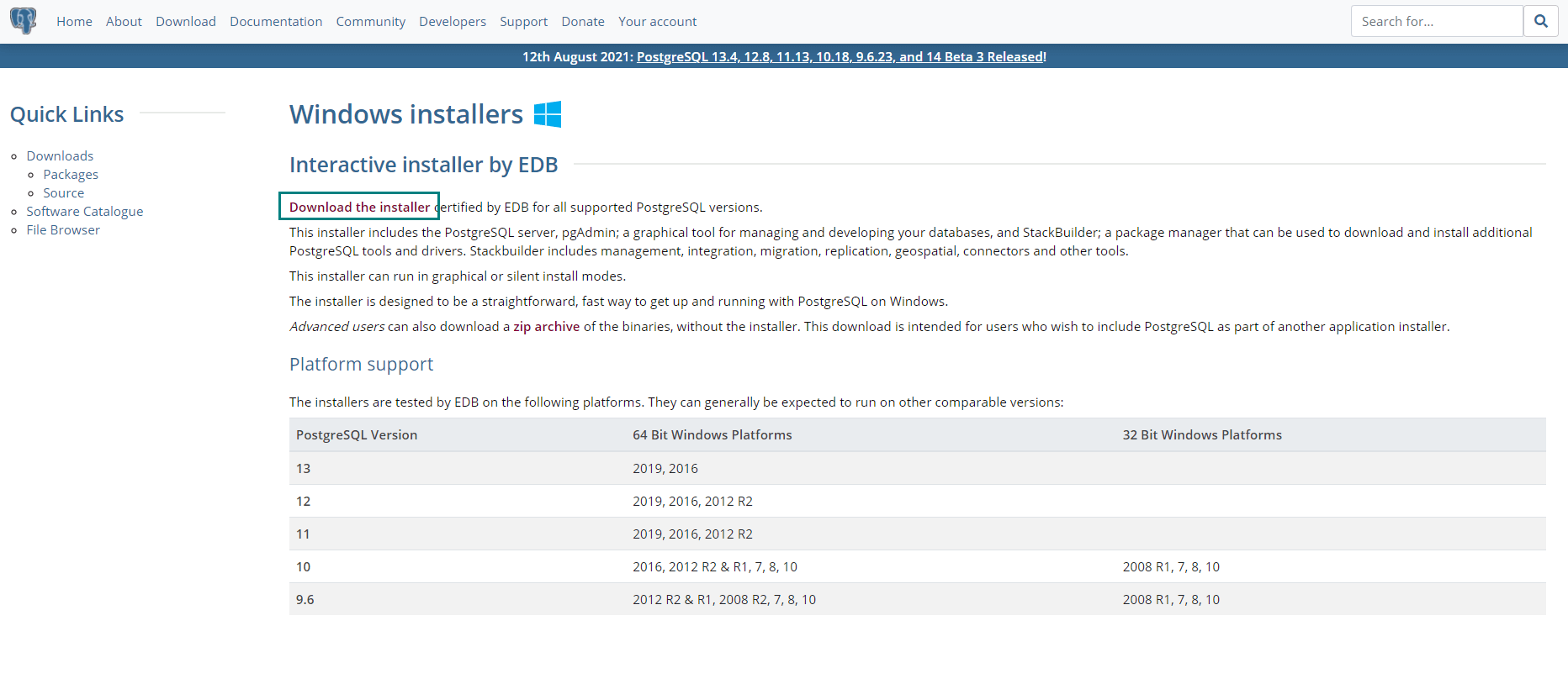 포스트그레-설치-파일-다운로드-링크-페이지