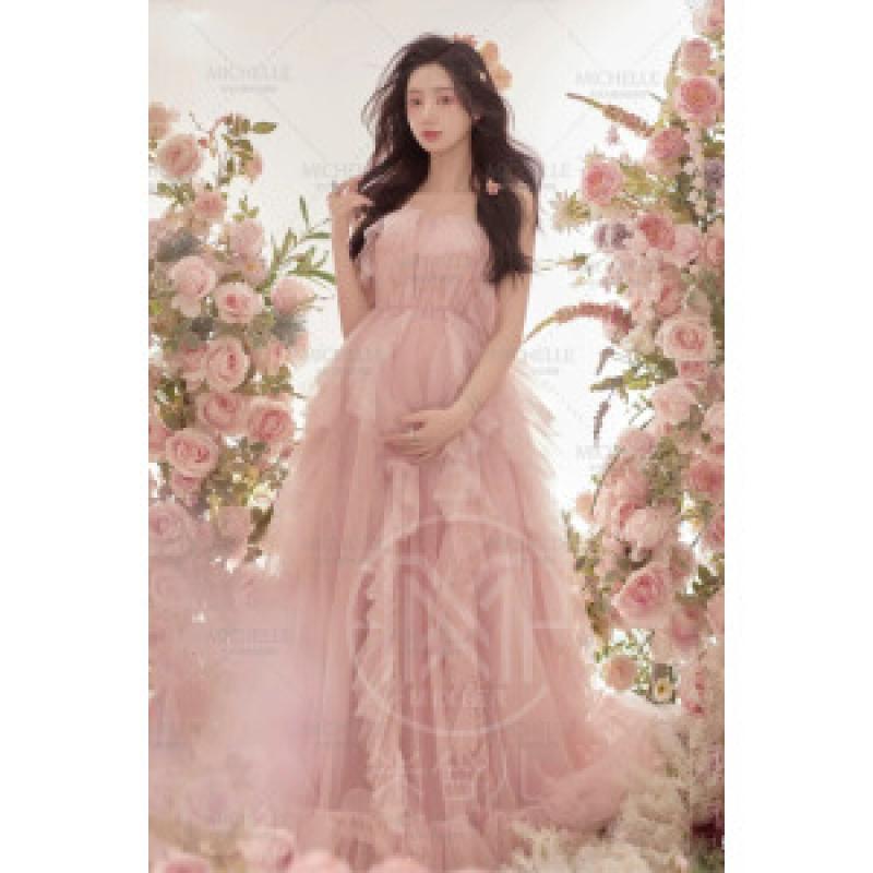 핑크 만삭 드레스 꽃 산뜻한 봄컨셉 셀프 스튜디오