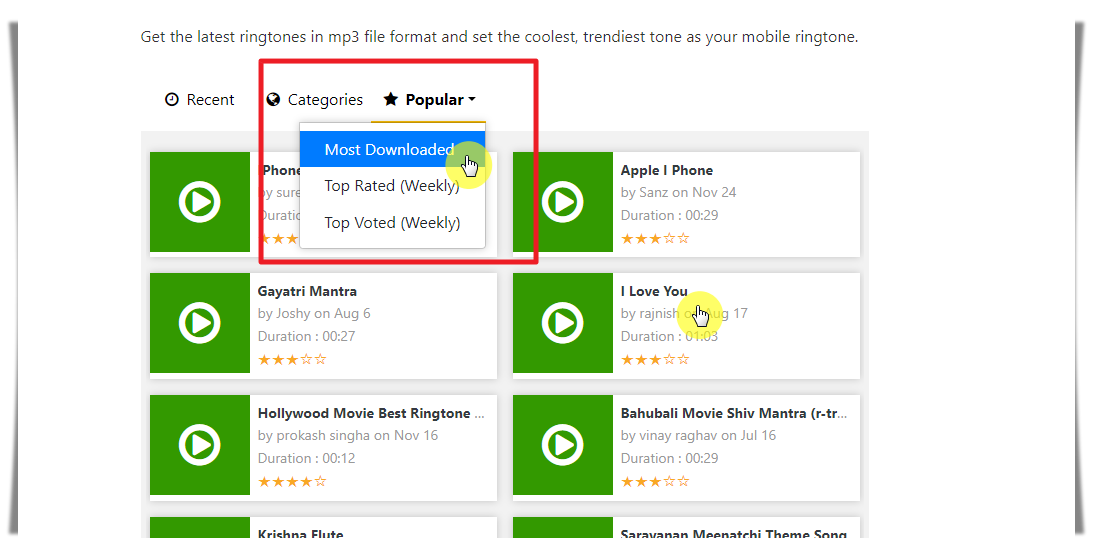 무료 벨소리 정렬