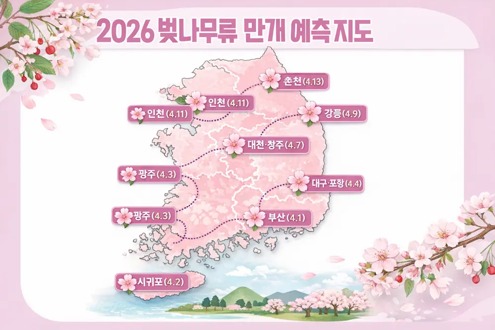 2026 전국 벚꽃 만개 예상 지도