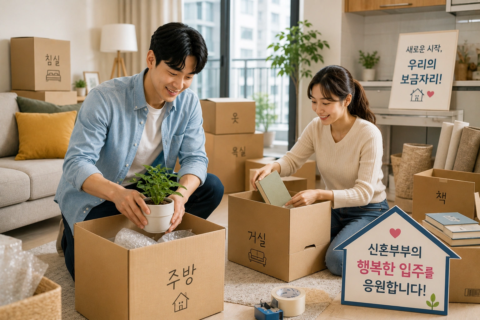새집으로 이사하는 신혼부부
