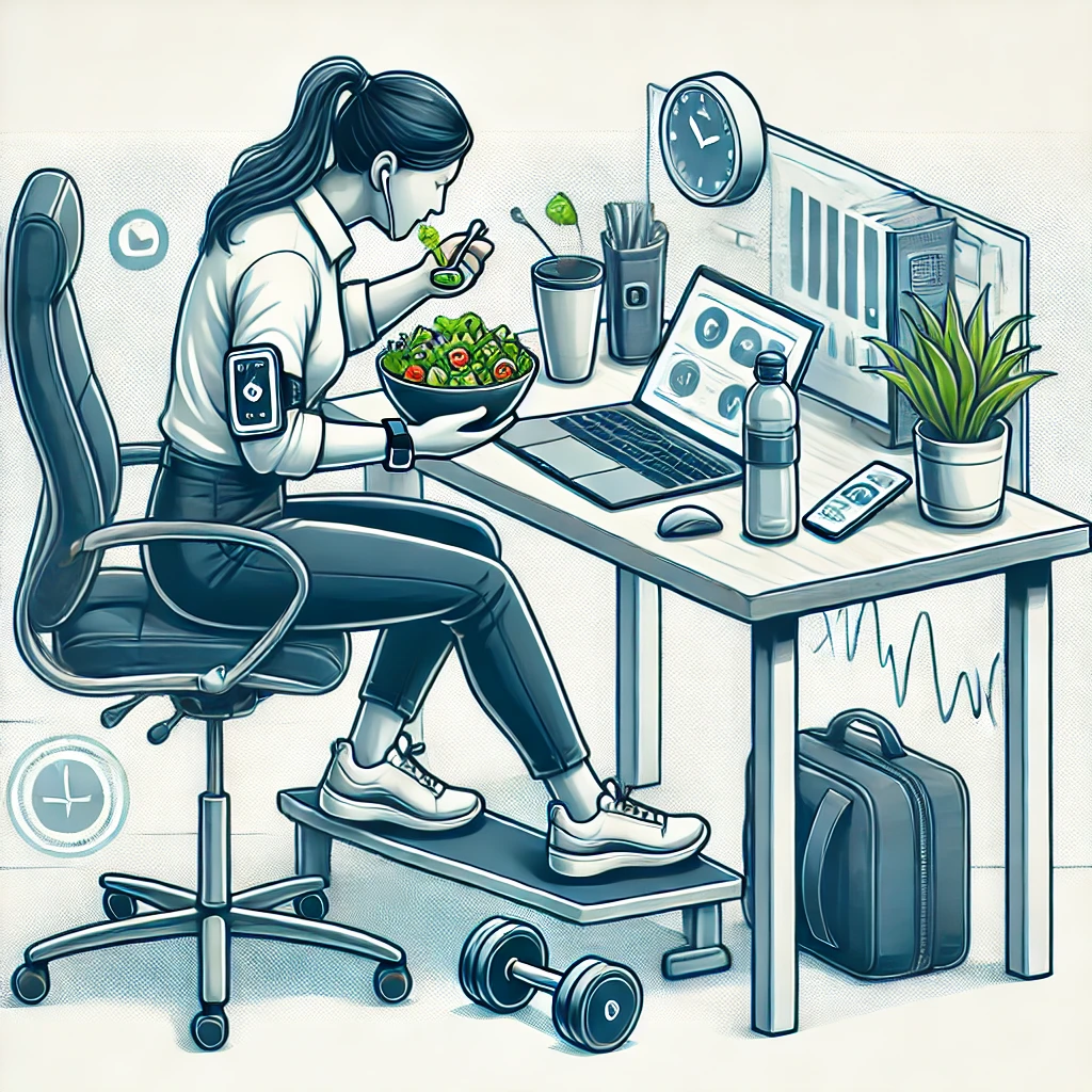 바쁜 현대인의 샐러드 먹는 모습