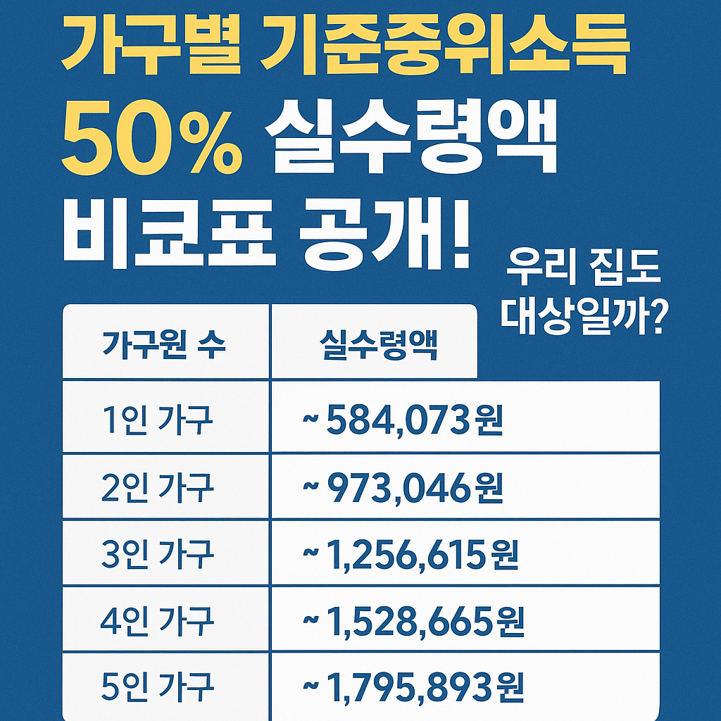 가구별 기준중위소득 50% 실수령액 비교표 공개!