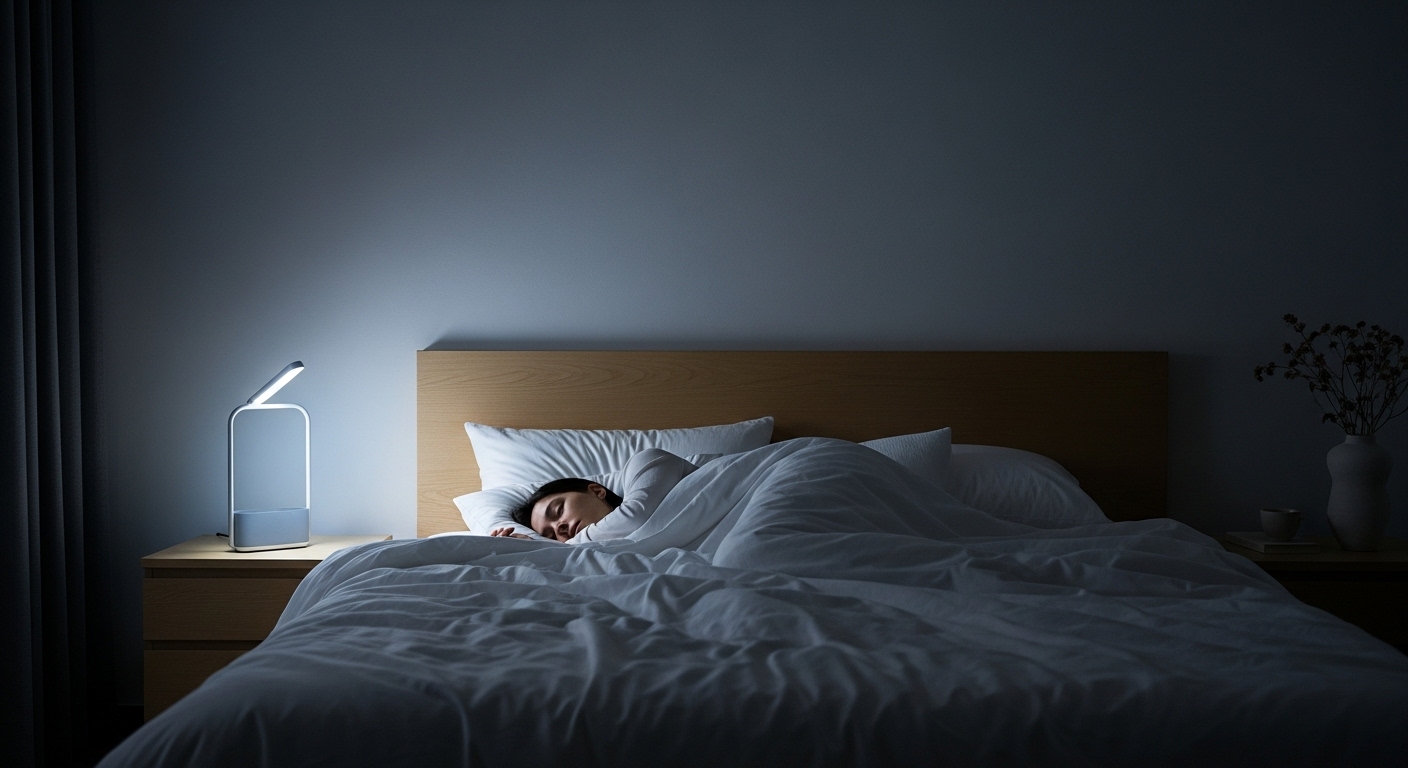 밤에 따뜻한 침대에서 평화롭게 잠든 사람, 충분한 수면이 면역력에 중요함을 나타냅니다.