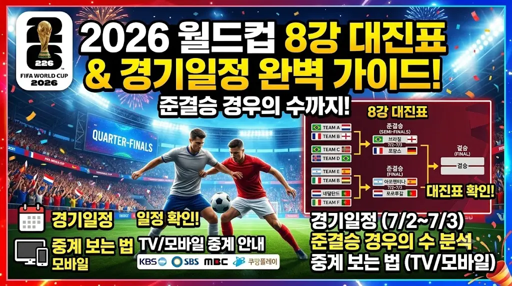 2026 월드컵 8강 대진표 경기일정 준결승 경우의 수 중계 보는 법 섬네일