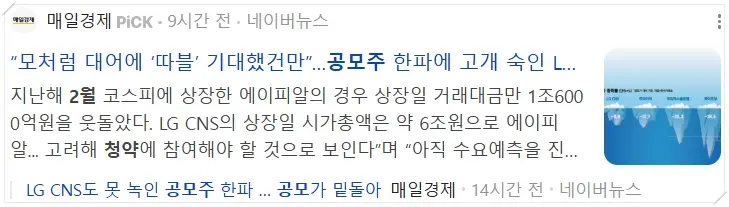 공모주첫날-매일경제- 신문기사