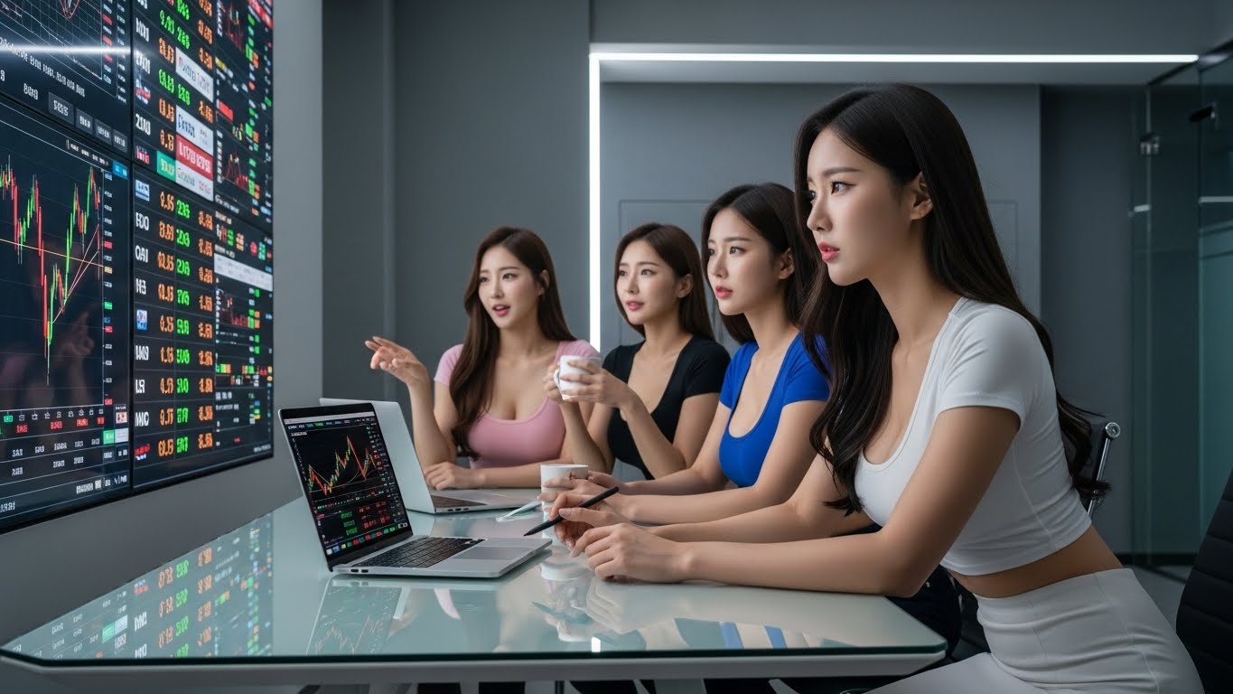 주식을 관찰하는 여인들