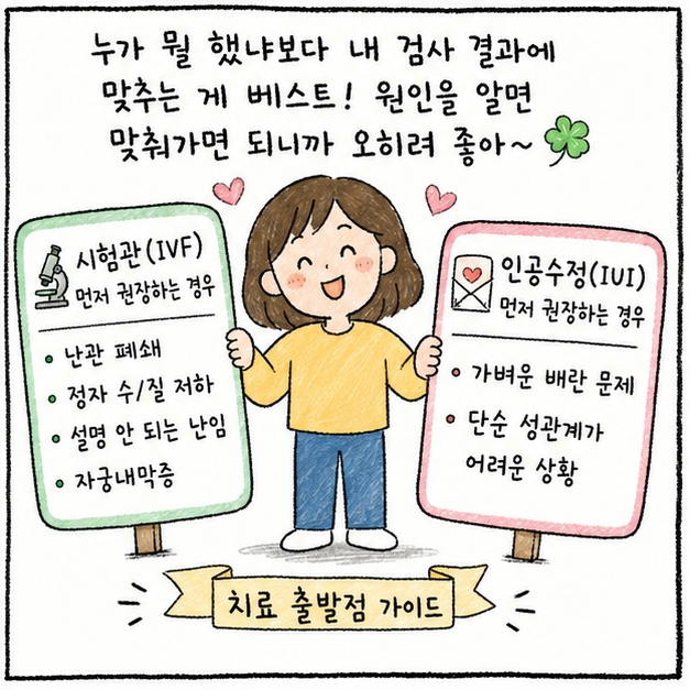 NHS 기준의 '바로 시험관으로 가는 케이스 vs 인공수정 케이스'