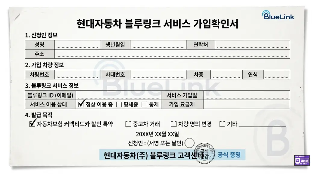 현대자동차 블루링크 가입확인서