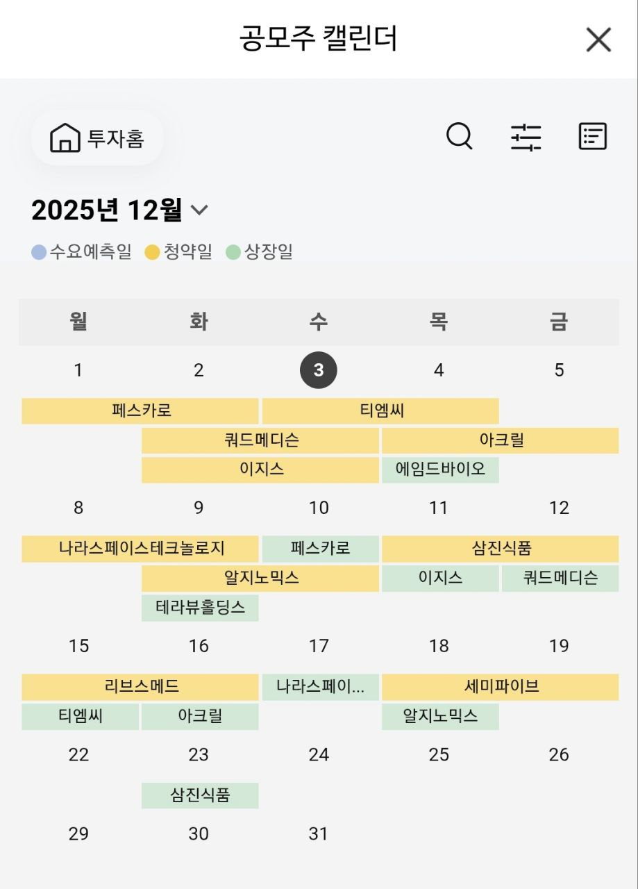 12월 공모주 달력