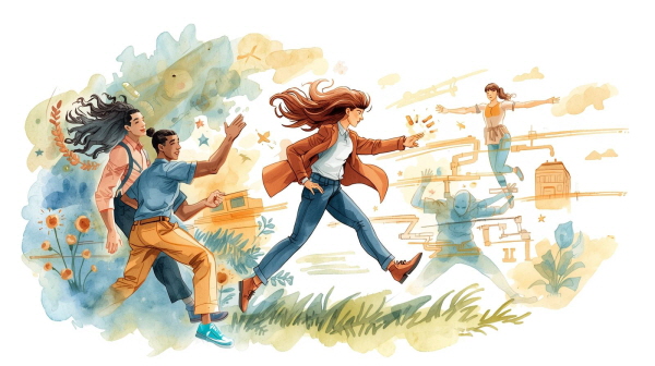 ESTP는 에너지 넘치고 행동 지향적인 사람입니다. 현실 상황에 빠르게 반응하고, 즉각적인 문제 해결 능력을 발휘하며, 움직이고 경험하면서 세상을 이해합니다에 관한 그림