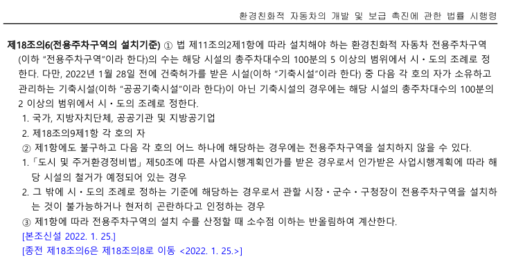 전기차충전기 전용주차구역의 설치기준