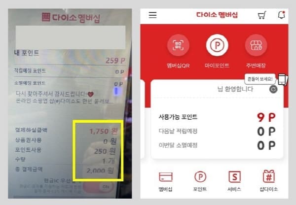 다이소멤버십포인트사용하여매장결제하기