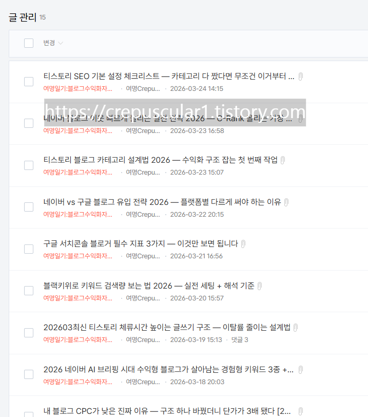 여명일기의 구글서치콘솔 데이터 창 평균 CTR이 오르지 않아서 블로그 이력을 보며 고민
