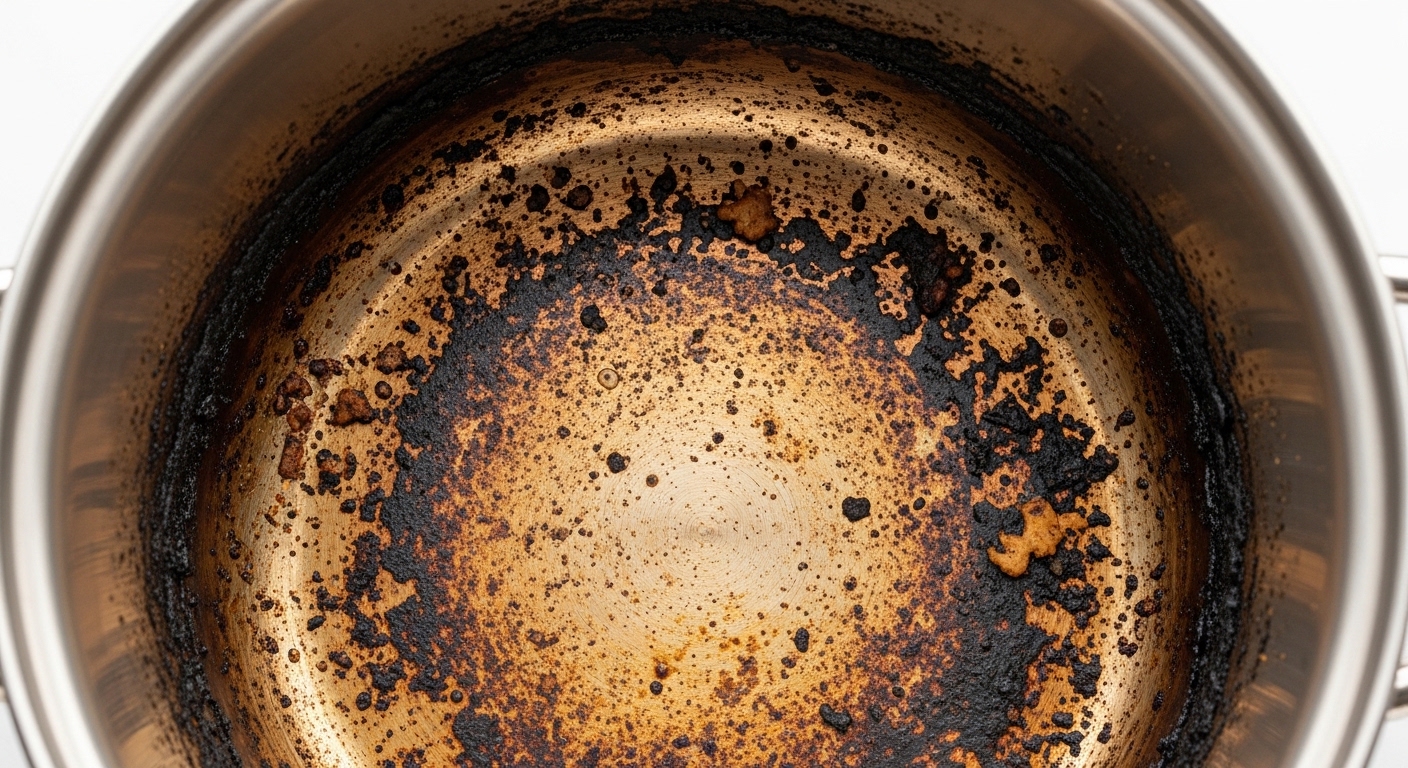 스레인지 위에서 까맣게 탄 냄비 철수세미 사용 시 코팅 손상 위험성