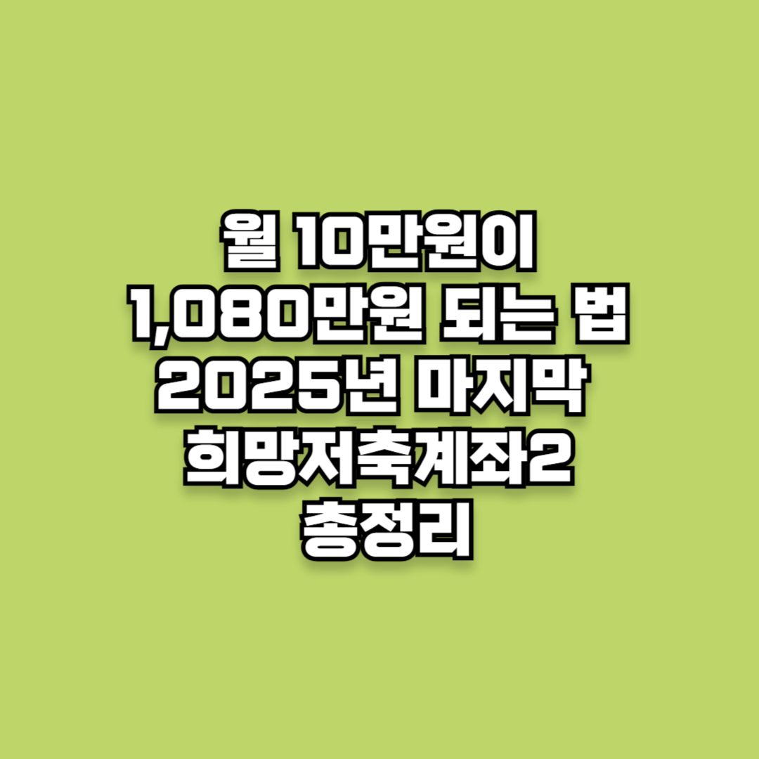 월 10만원이 1,080만원 되는 법? 2025년 마지막 희망저축계좌2 총정리