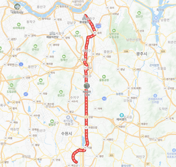 서울-성남-화성-P9301(출근)번-버스-노선-지도