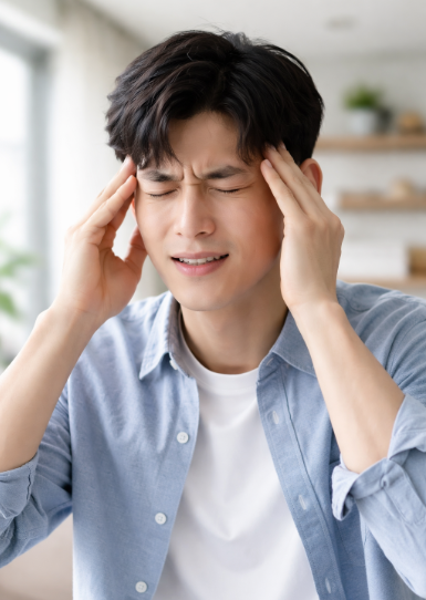 두통을 호소하고 있는 사람