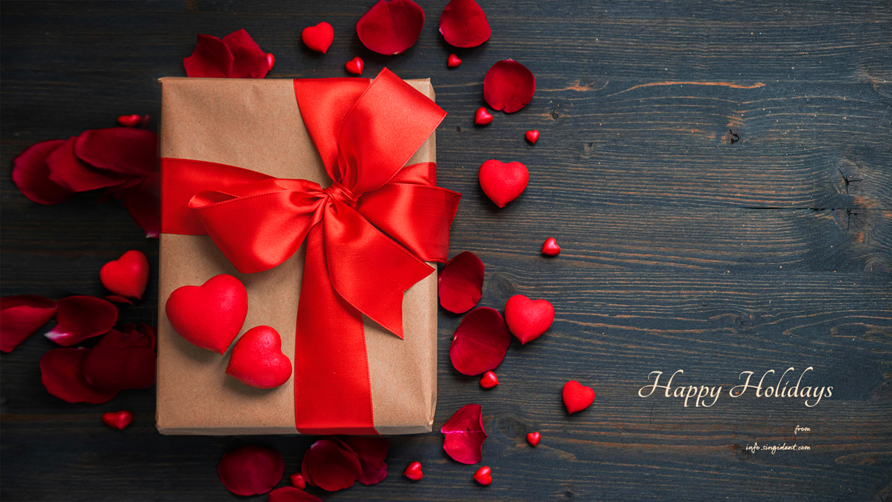 10 빨간색 하트와 선물상자 C - Happy Holidays 크리스마스배경화면