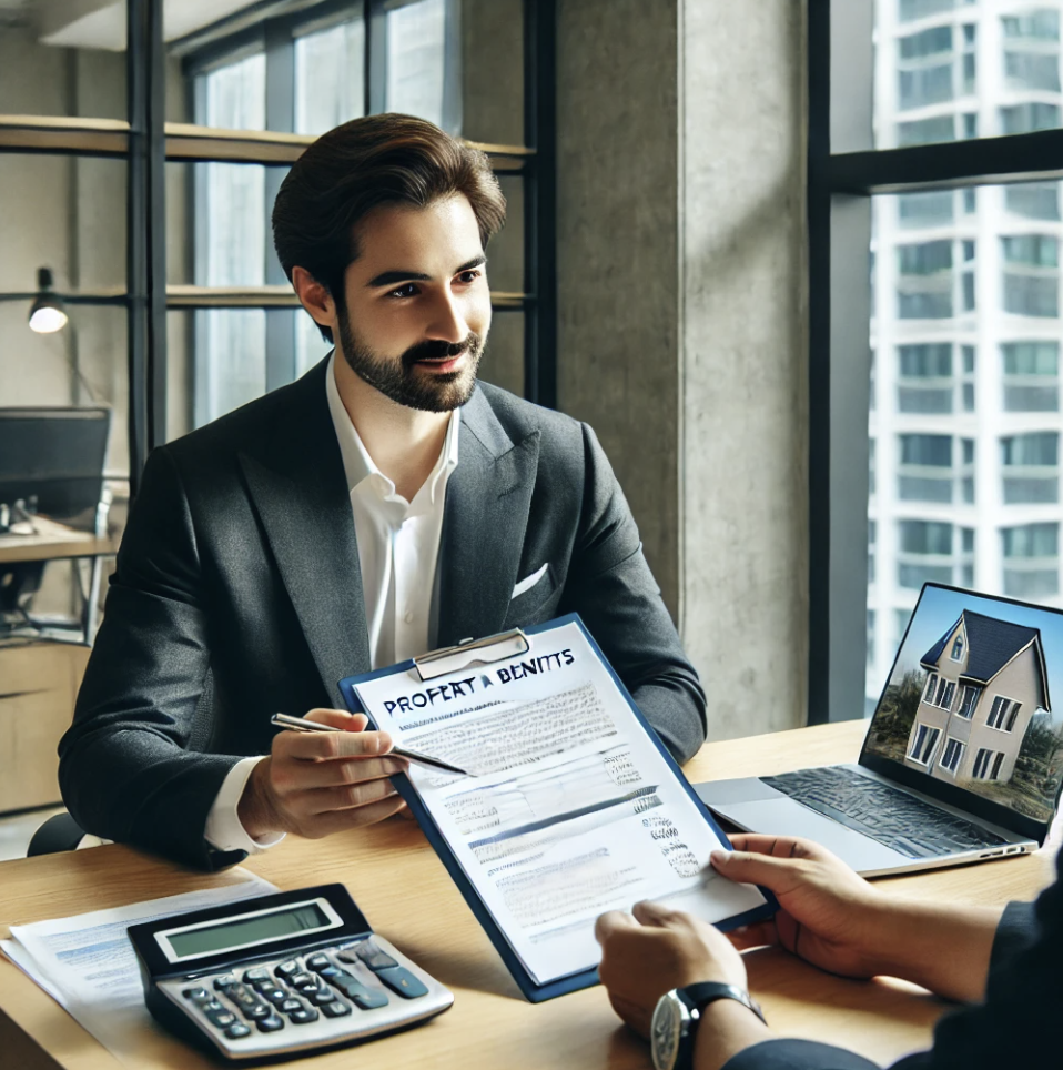 전문가가 고객과 함께 문서를 검토하며 절세 전략을 설명하는 모습