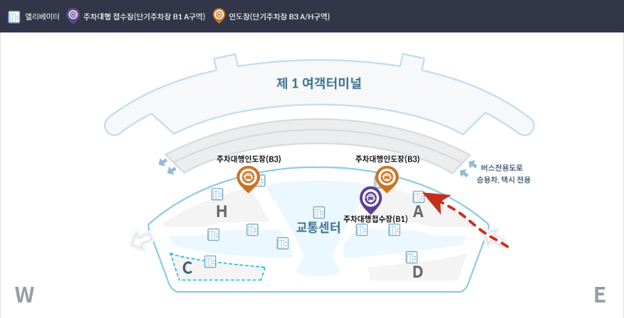 제1여객터미널 공식 주차대행 서비스 제공 구역