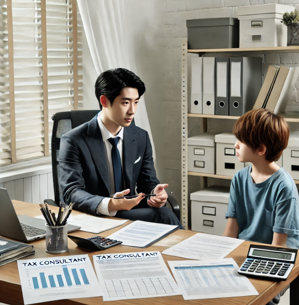 증여세 혜택을 설명하는 세무 전문가와 어린 고객