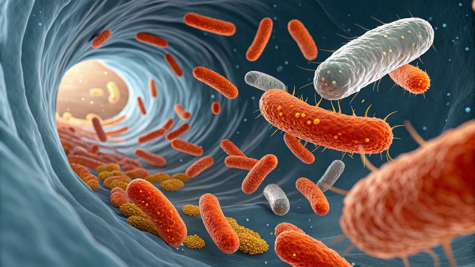 장 속에서 유익한 작용을 하는 균들의 이미지