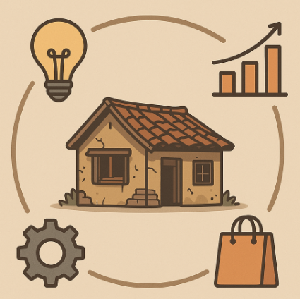빈집 활용 사업 아이디어를 표현한 일러스트