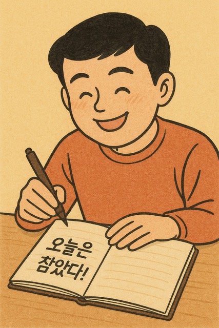 일기장에 ‘오늘은 참았다!’라고 쓰며 미소 짓는 1인가구