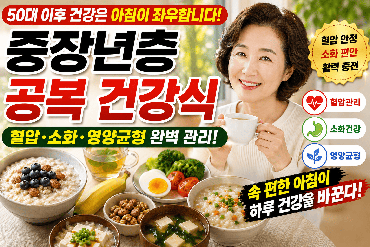 중장년층 공복 건강식 (혈압관리, 소화, 영양균형)