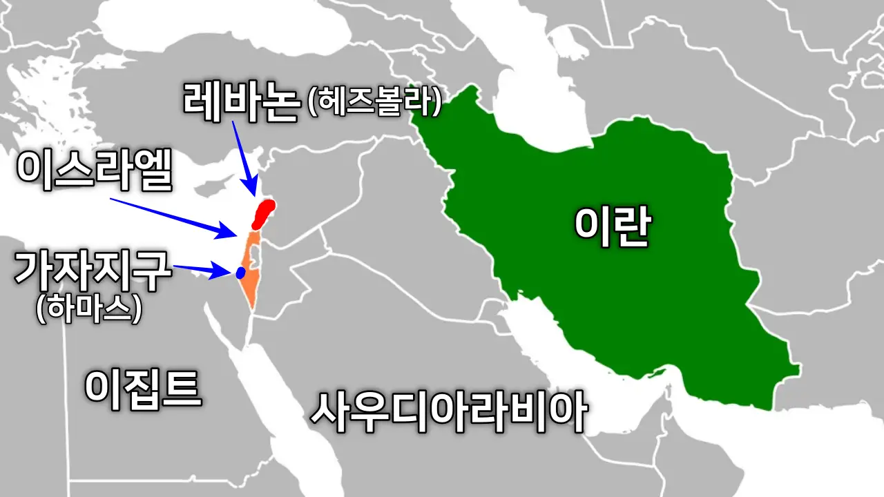 헤즈볼라 하마스 차이와 위치 지도 - 레바논, 가자지구