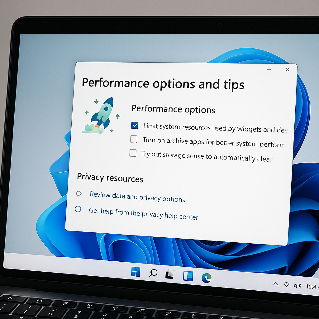 윈도우 11 성능 옵션 및 관리 팁 화면