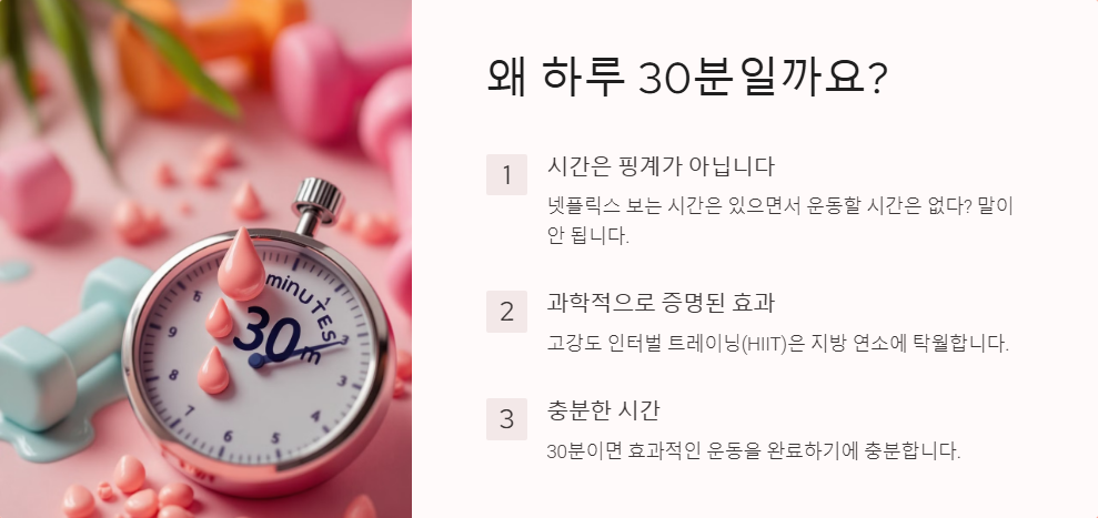 하루 30분 운동으로 살 빼는 법, 홈트 루틴 공개
