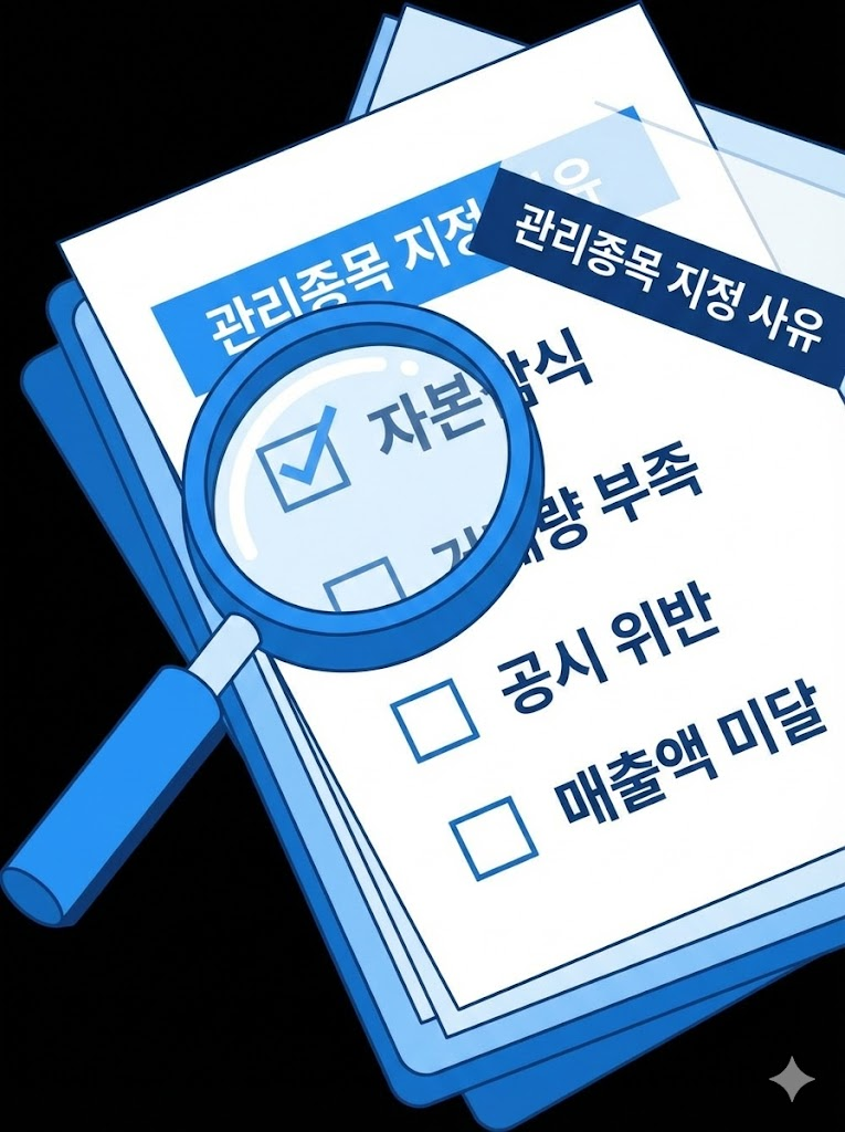 관리종목 지정 사유를 분석하는 체크리스트와 돋보기